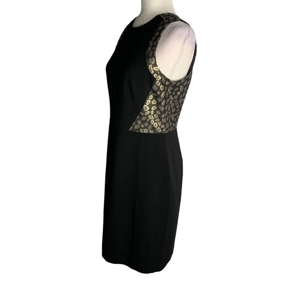 Ann Taylor Sleeveless Sheath Dress 4 Black Metallic Animal Print Zipper Lined - Picture 5 of 7